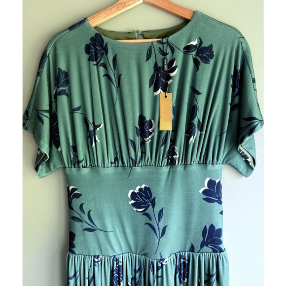 ALEXIA ADMOR Sage Floral Luna Dress Size Small Drop Waist Midi Wedding Guest - Picture 4 of 15